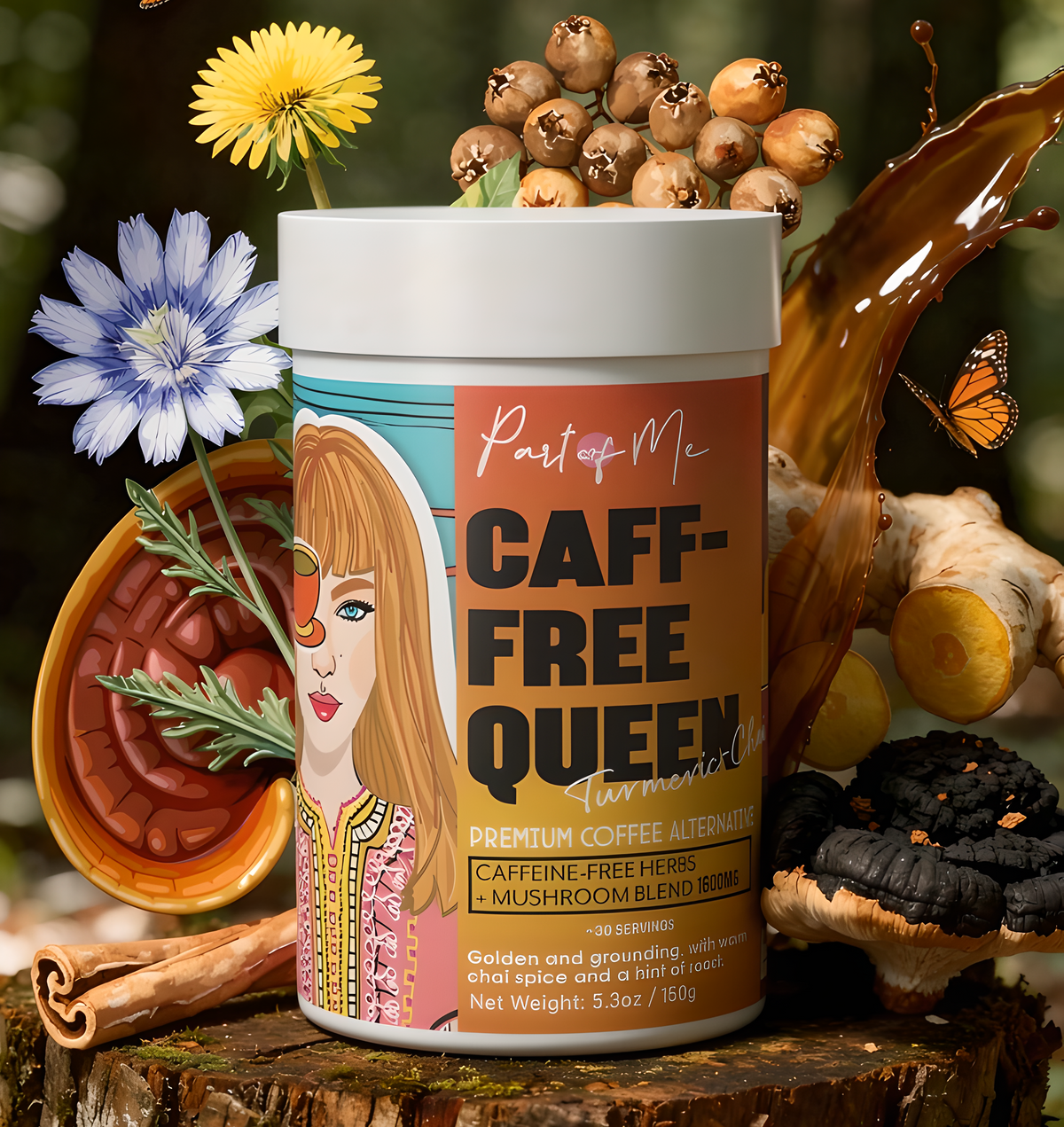 CAFF-FREE QUEEN GOURMET MUSHROOM TURMERIC CHAI