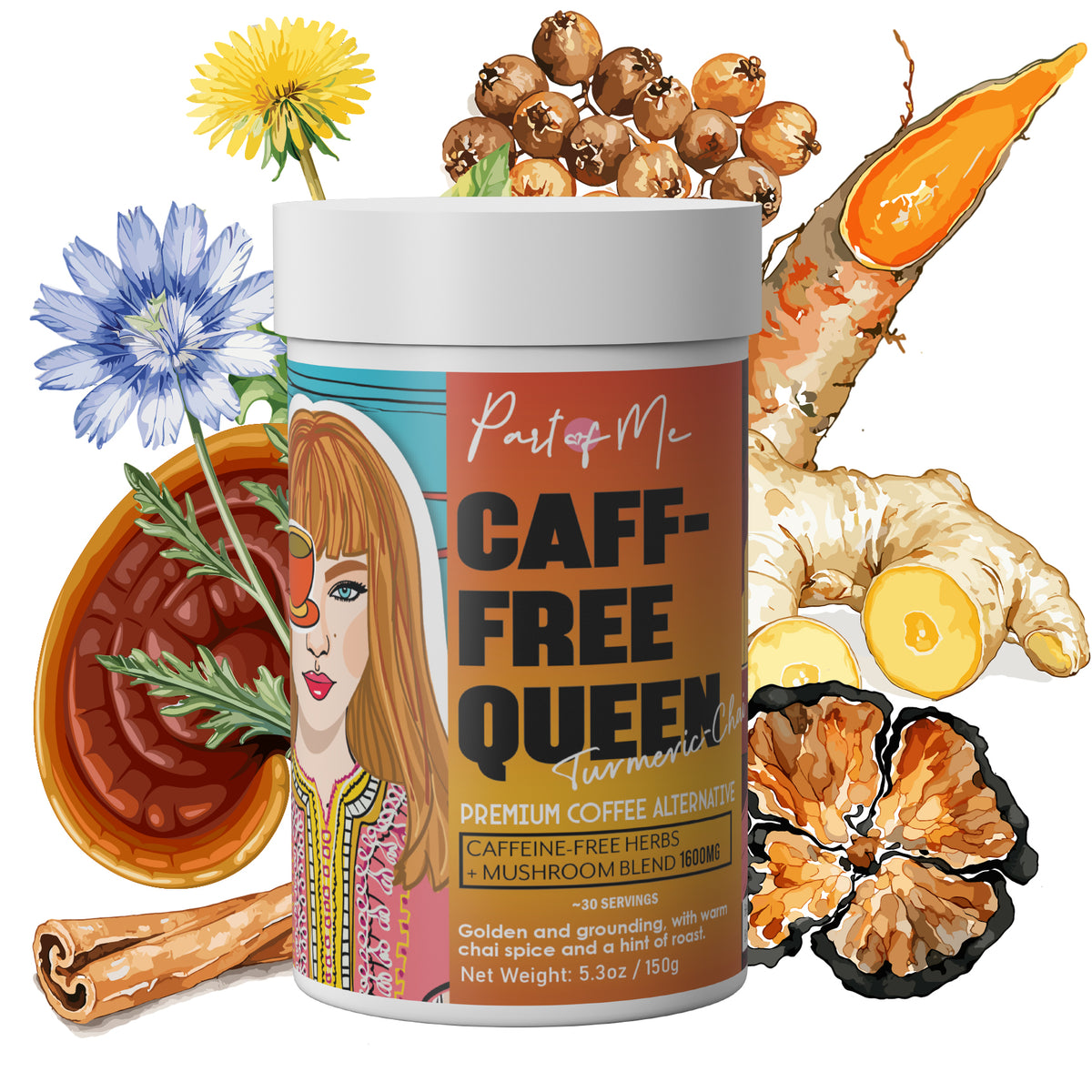 CAFF-FREE QUEEN GOURMET MUSHROOM TURMERIC CHAI